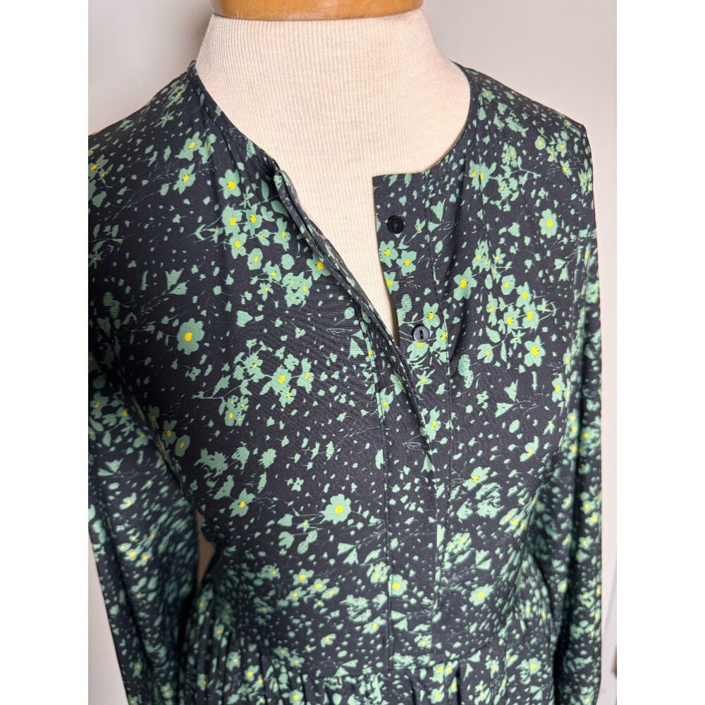 Aly Daly Floral Tiered Maxi Dress Black Green Smocked Tiered Long Sleeve M Boho - Picture 4 of 10